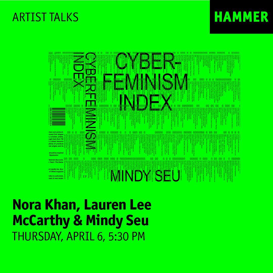The Cyberfeminism Index book cover, bright green with many vertical lines of small black text.